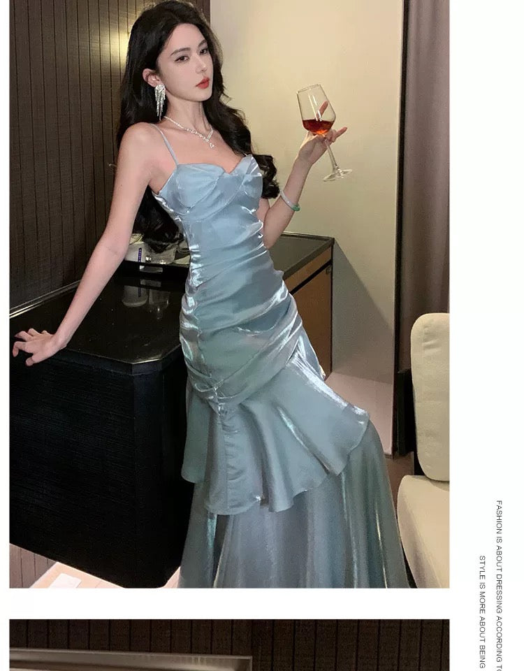 Modest Mermaid Spaghetti Strap Light Sky Blue Cruise Ship Formal Night Evening Dresses 19th Birthday Outfits RB5716