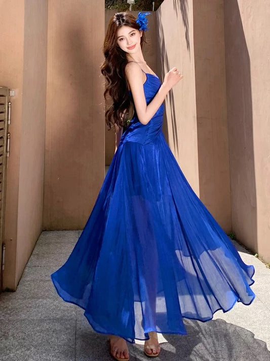 Mermaid Spaghetti Strap Royal Blue Ankle Length 21st Birthday Elegant Outfit Summer Wedding Guest Dresses N4028