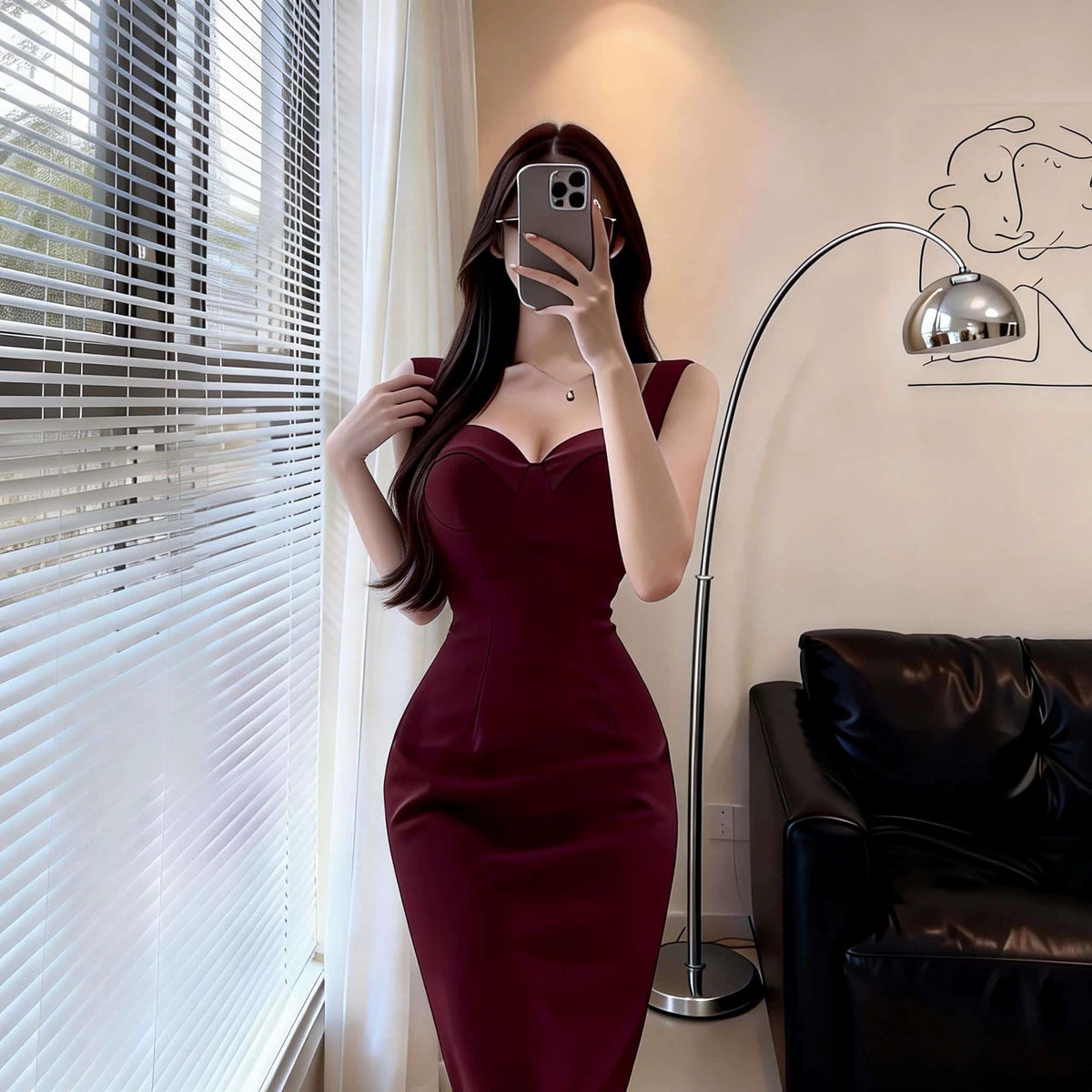 French Style Sheath Sweetheart Burgundy Date Midi Length Night Evening Outfit Formal Prom Dresses RB5406
