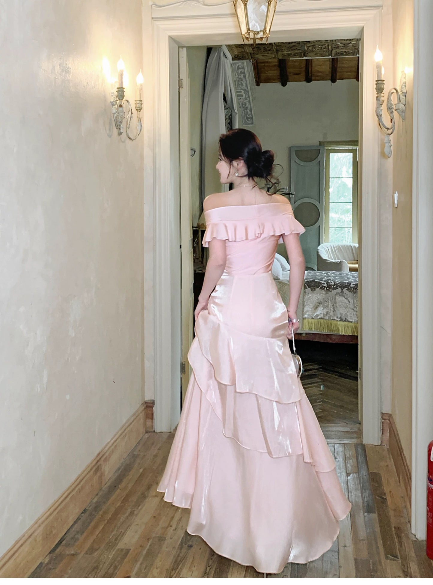 Modest Mermaid Off The Shoulder Pink Cruise Ship Formal Night Prom Gown Party Dresses 19th Birthday Outfit RB5767
