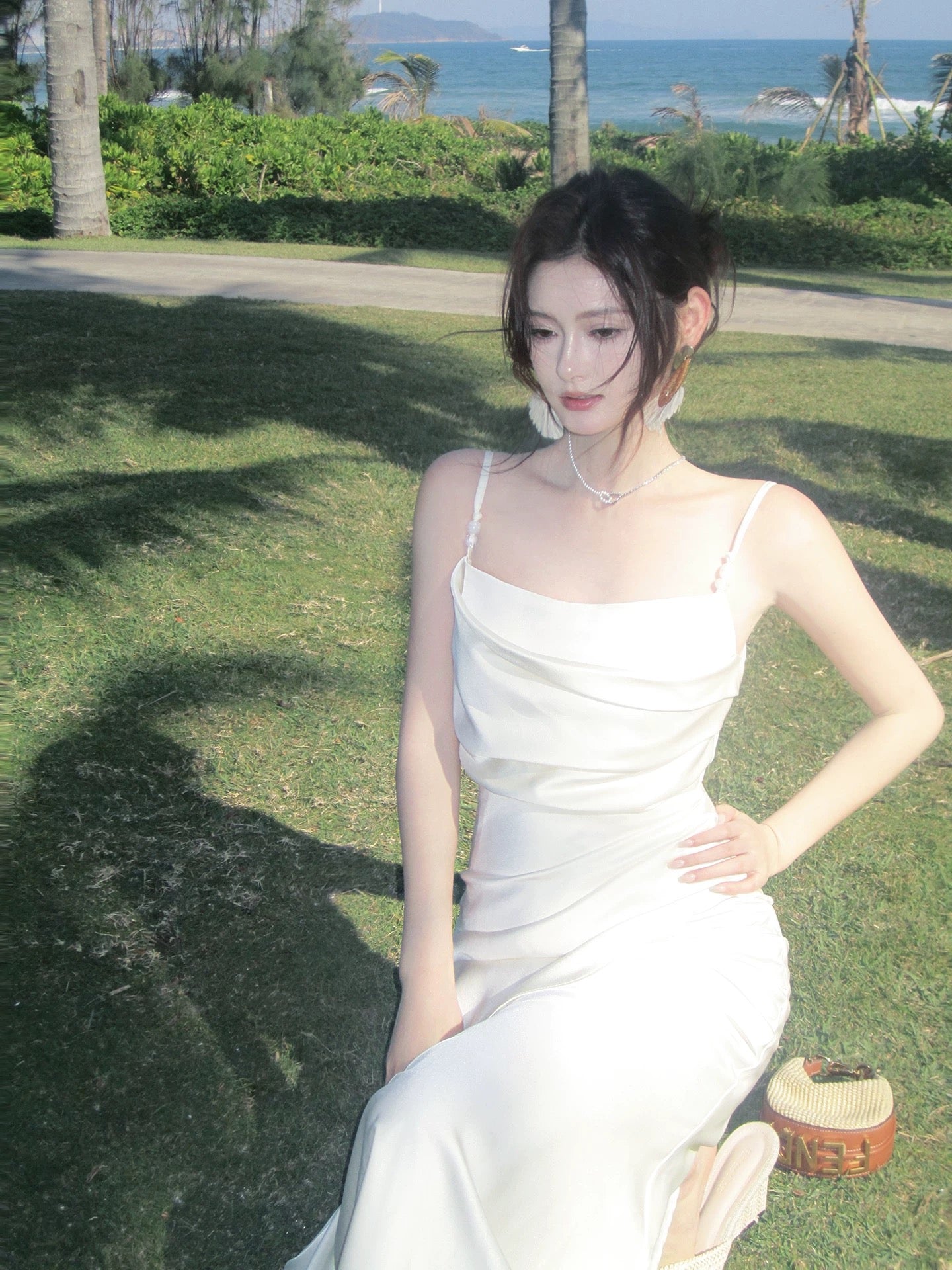Maximalist Mermaid Spaghetti Strap White Cruise Ship Formal Night Evening Dresses Long Birthday Outfit RB3848
