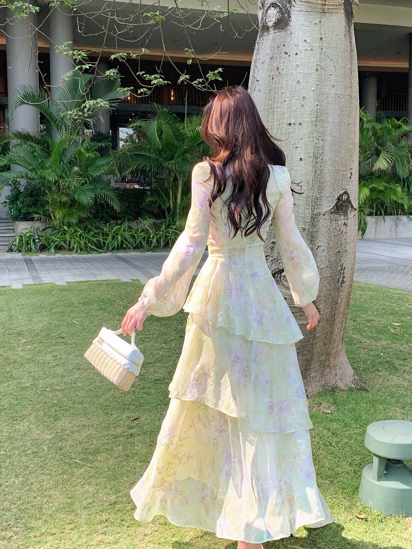 Modest A Line Square Neck Floral Chiffon With Long Sleeves Spring Summer Event Outfits Wedding Guest Dresses RB3851