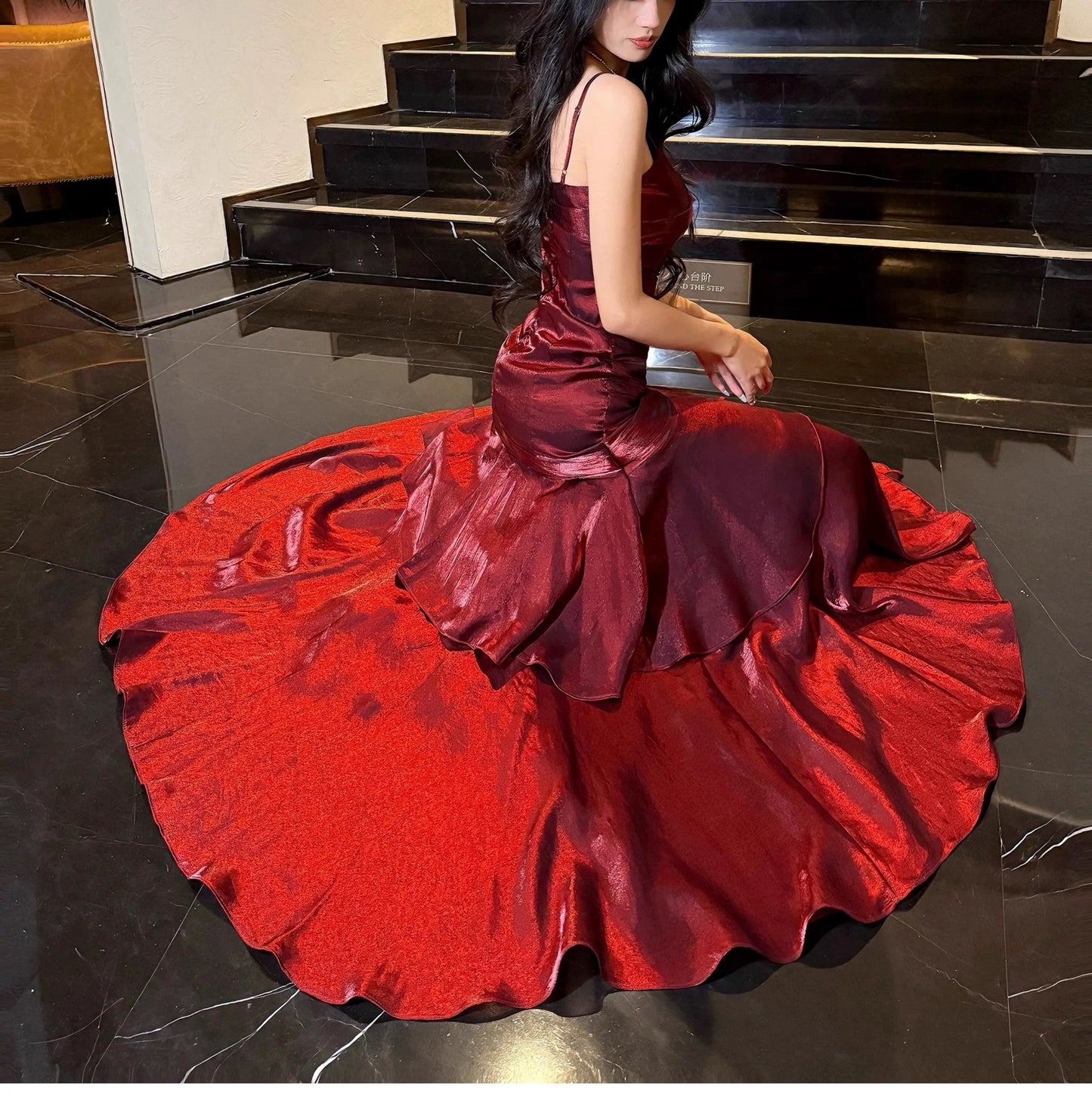 Modest Mermaid Spaghetti Strap Burgundy Cruise Ship Formal Night Evening Dresses 21st Long Birthday Outfit RB3881