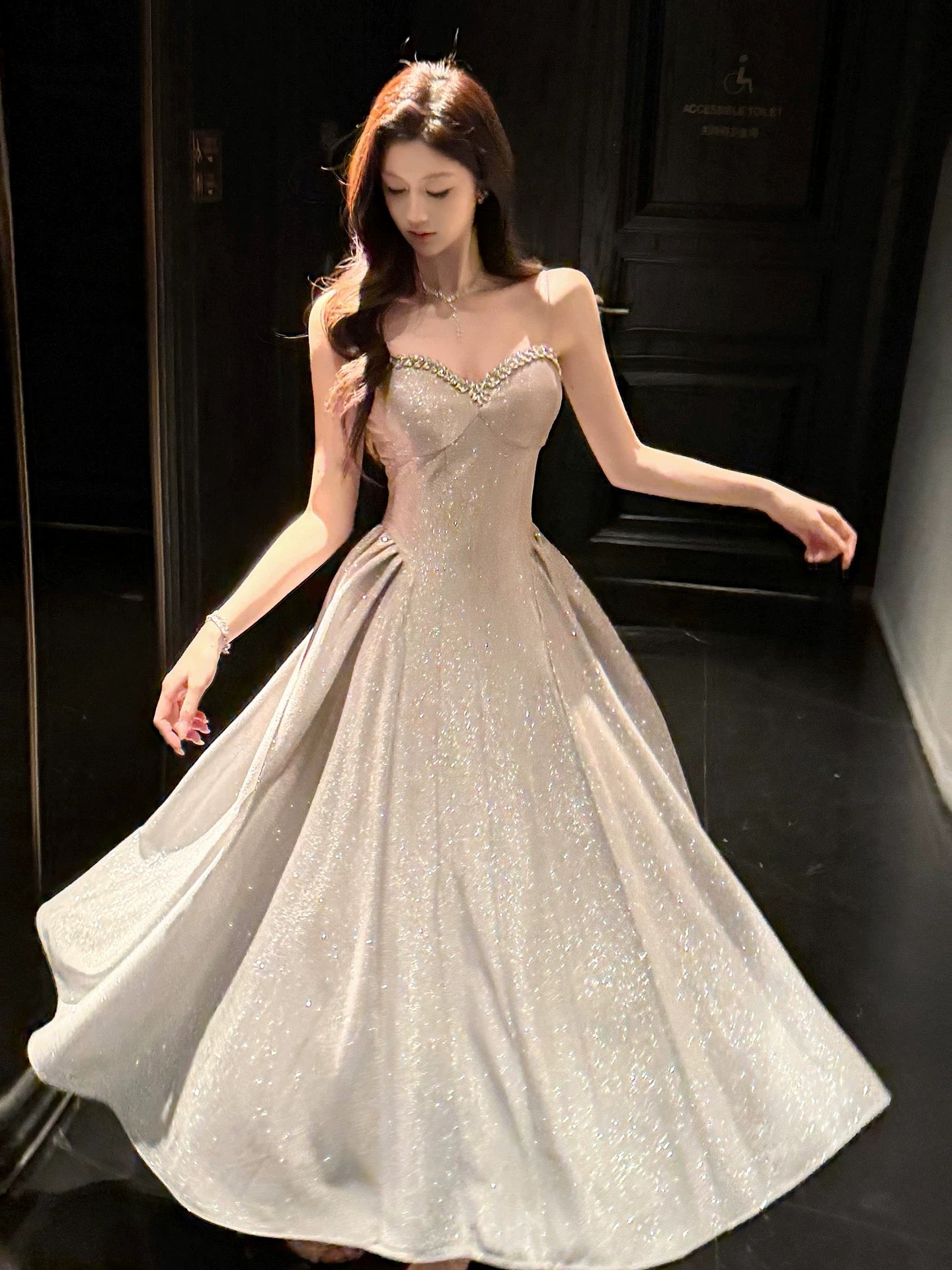 Modest A Line Spaghetti Strap Sequin Cruise Ship Formal Night Evening Dresses 21st Long Birthday Outfit RB3884