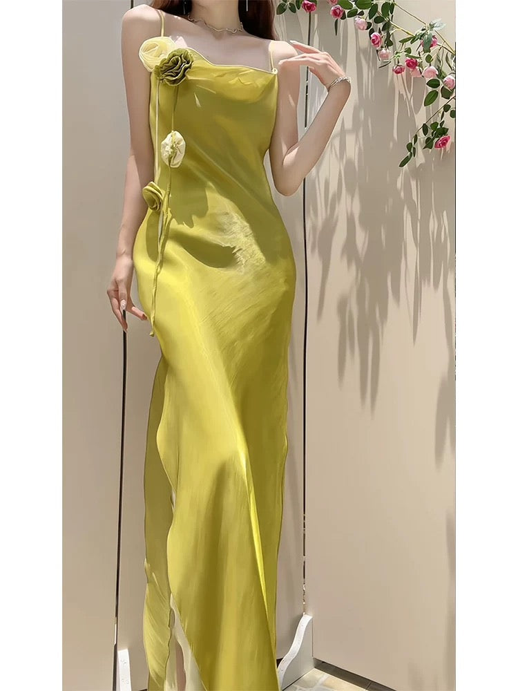Princess Women's Mermaid Spaghetti Strap Yellow With High Split Maxi Dress Strap Sleeveless Date Night Outfits Outdoor Semi Formal Wedding Guest Dresses RB5076