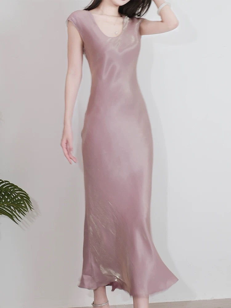Dazzling Mermaid U Neck Pink With Cap Sleeves Outdoor Semi Formal Garden Beach Event Outfits Wedding Guest Dresses RB5092
