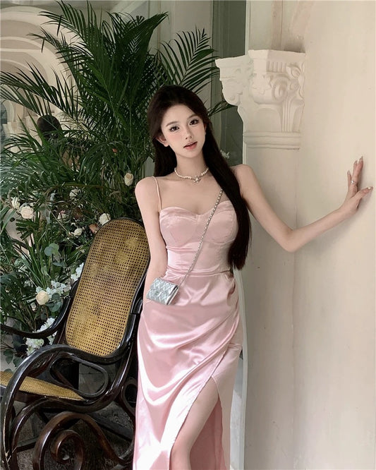 Simple Mermaid Spaghetti Strap 21st Birthday Elegant Outfit Summer Slit Tea Length Wedding Guest Dresses N3987