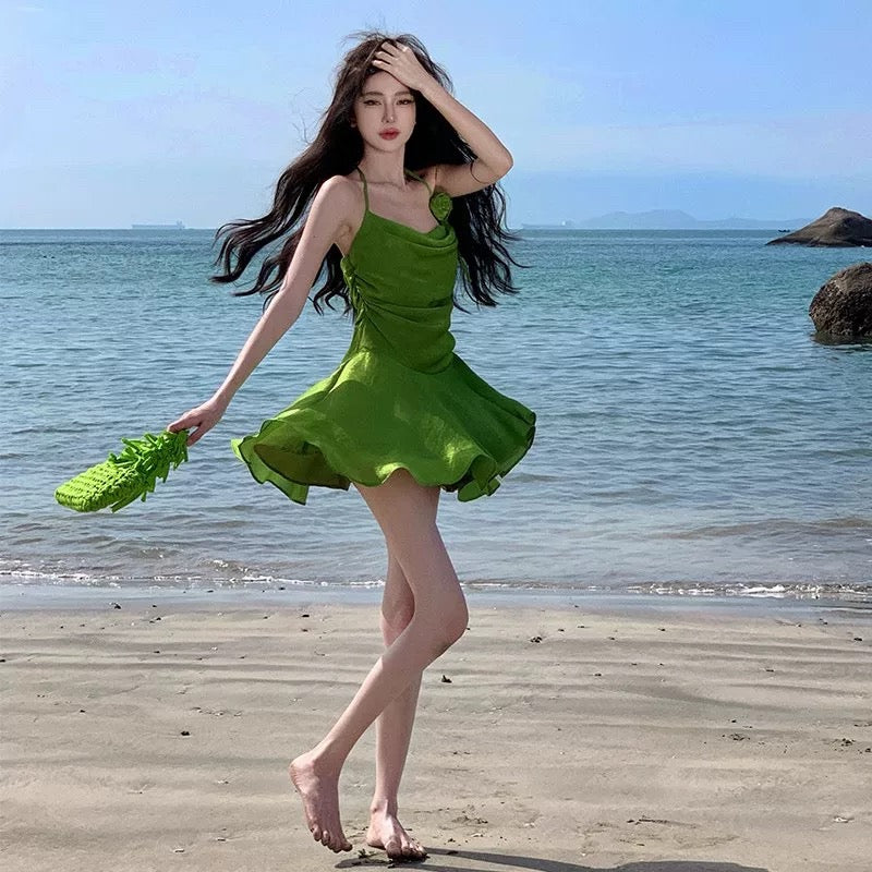 Sexy A line Green Spaghetti Strap Short Mini Party Dress Cocktail Homecoming Dresses N3989