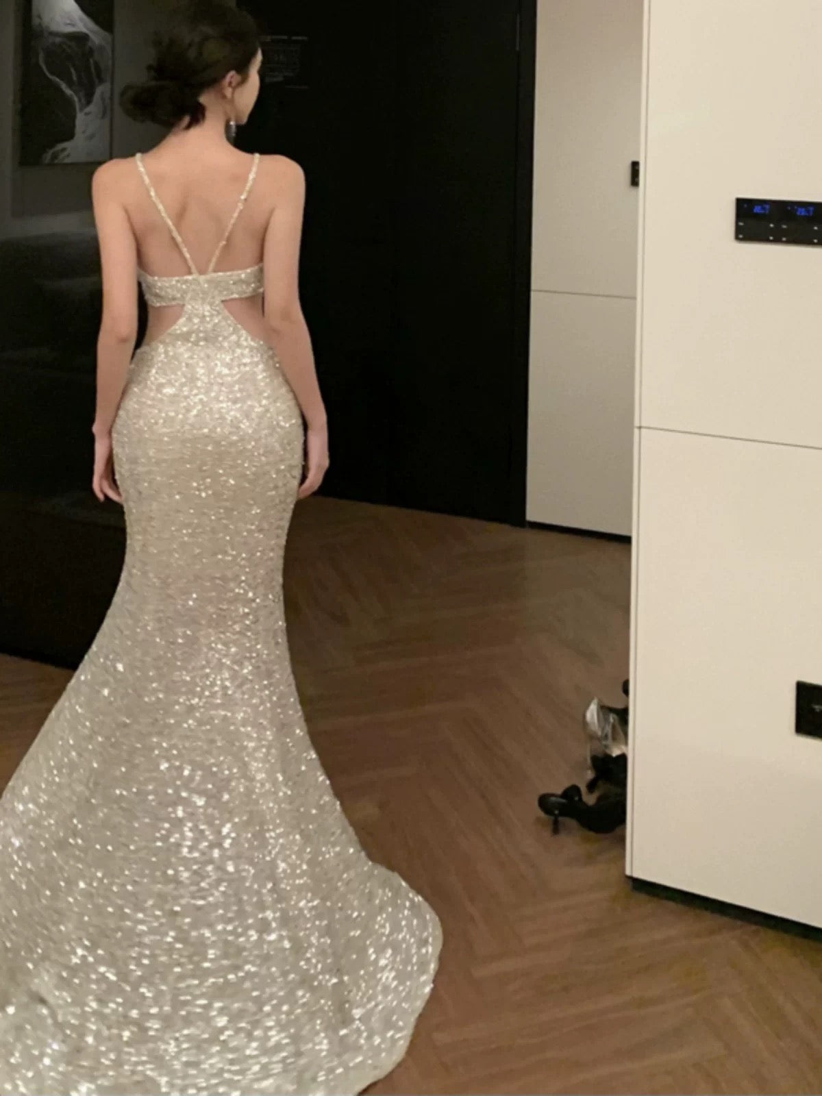 Sexy Mermaid Spaghetti Strap Sequin 21st Birthday Elegant Outfit Summer Formal Wedding Guest Dresses N3997
