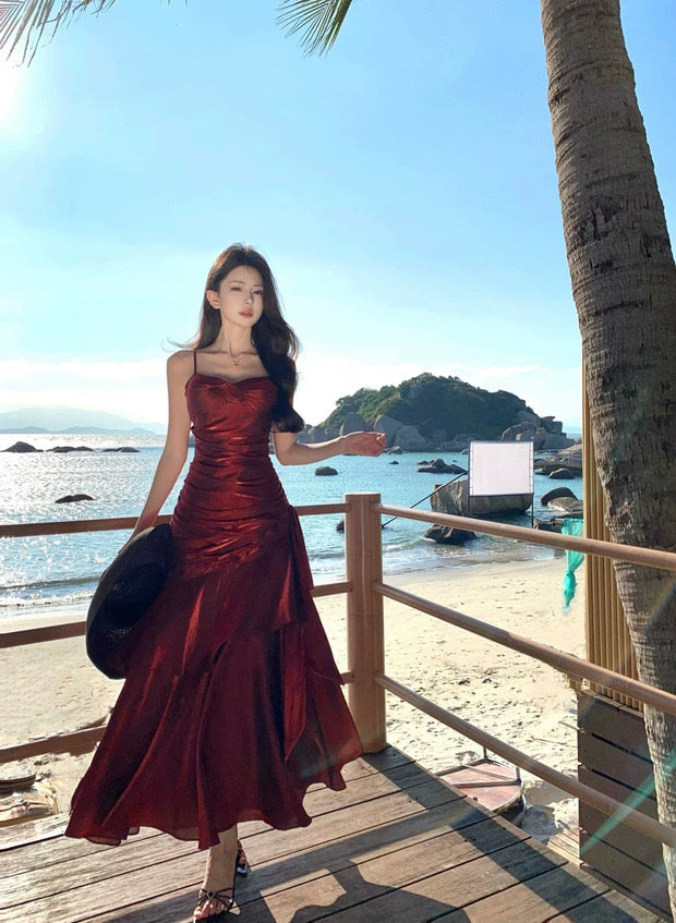 Charming Mermaid Spaghetti Strap 21st Birthday Elegant Outfit Long Prom Wedding Guest Dress N4027