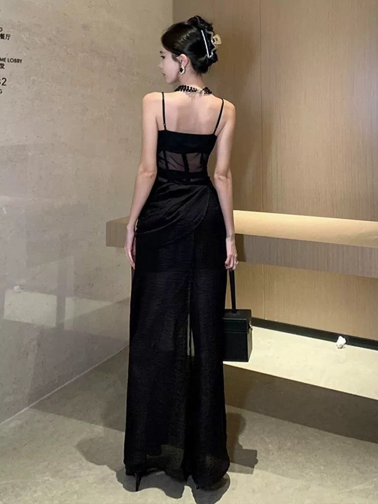 Sexy Mermaid Spaghetti Strap Black Tie 18th Birthday Elegant Outfit Summer Wedding Guest Dresses N4045
