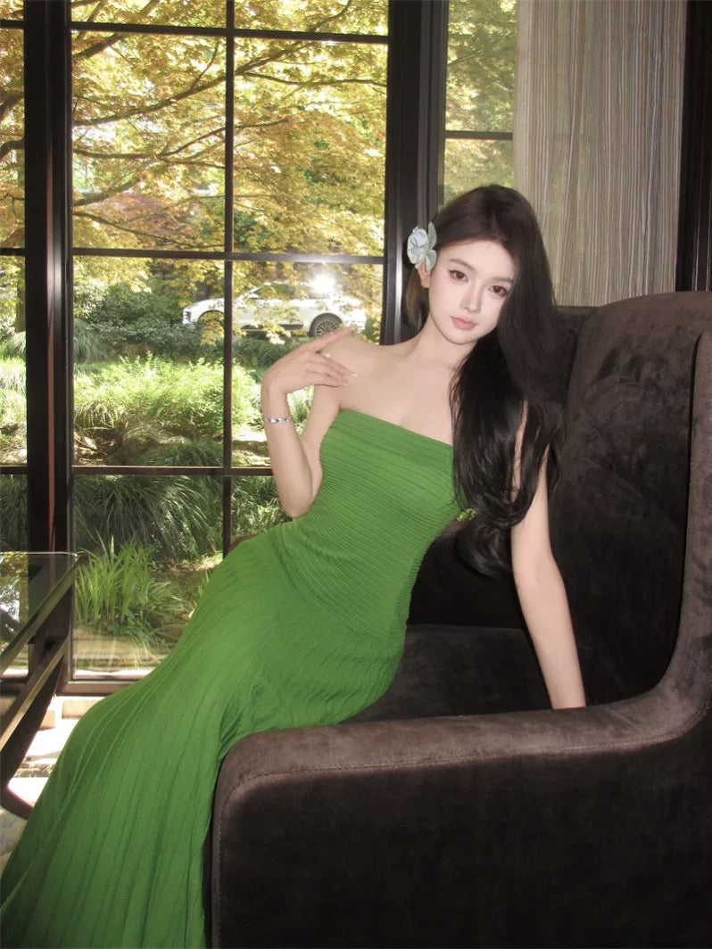 Sexy Mermaid Strapless Green Chiffon 21st Birthday Elegant Outfit Summer Wedding Guest Dresses N4048