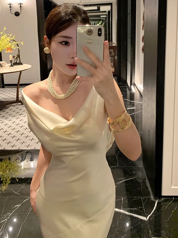 Mermaid Cowl Neck Satin Prom Dress 21st Birthday Elegant Outfit Summer Wedding Guest Dresses N4074
