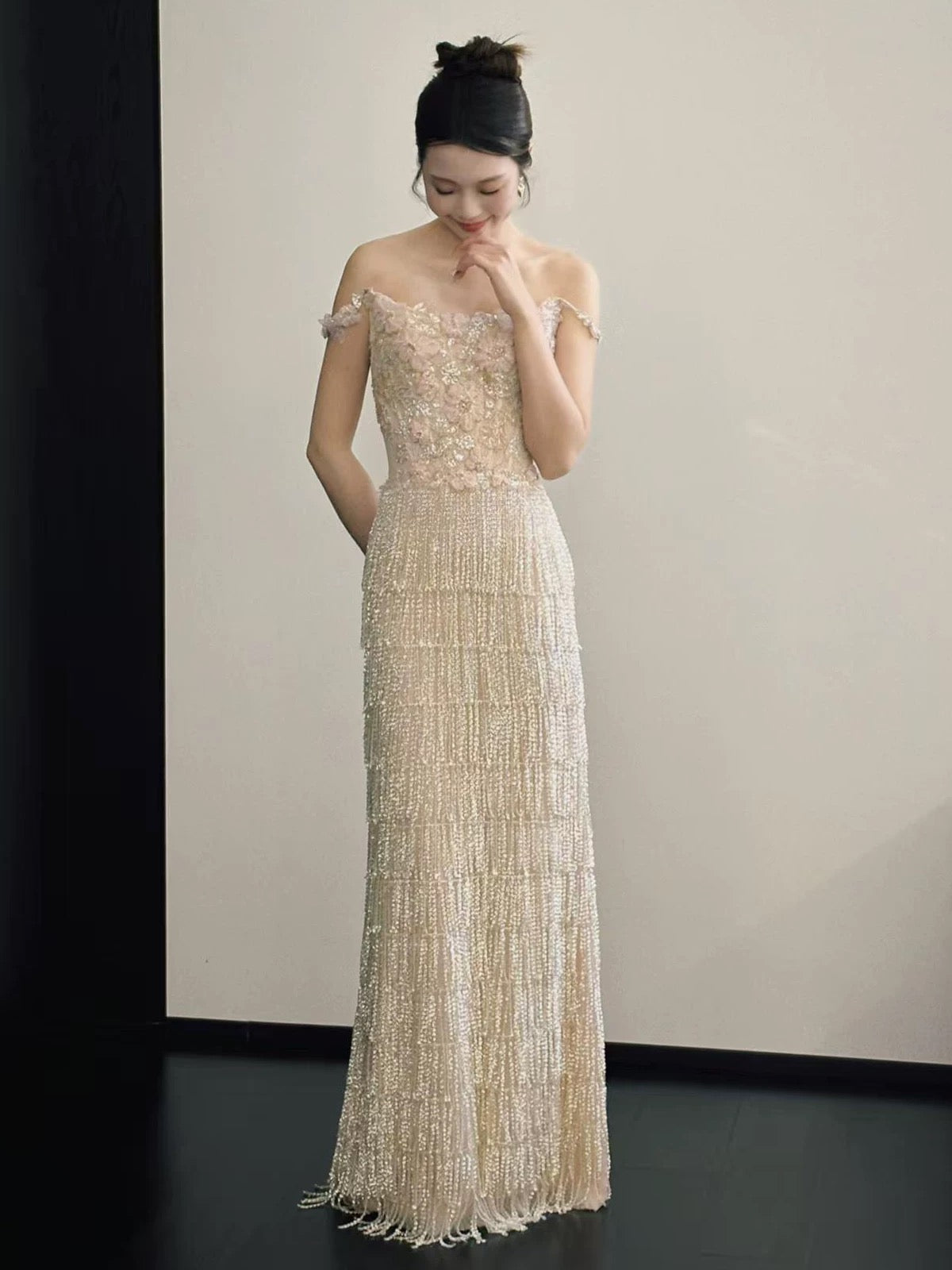 Glitter Women's A Line Straps With Tassels Sequin Maxi Dress Date Night Evening Outfit Semi Formal Prom Dresses RB5232
