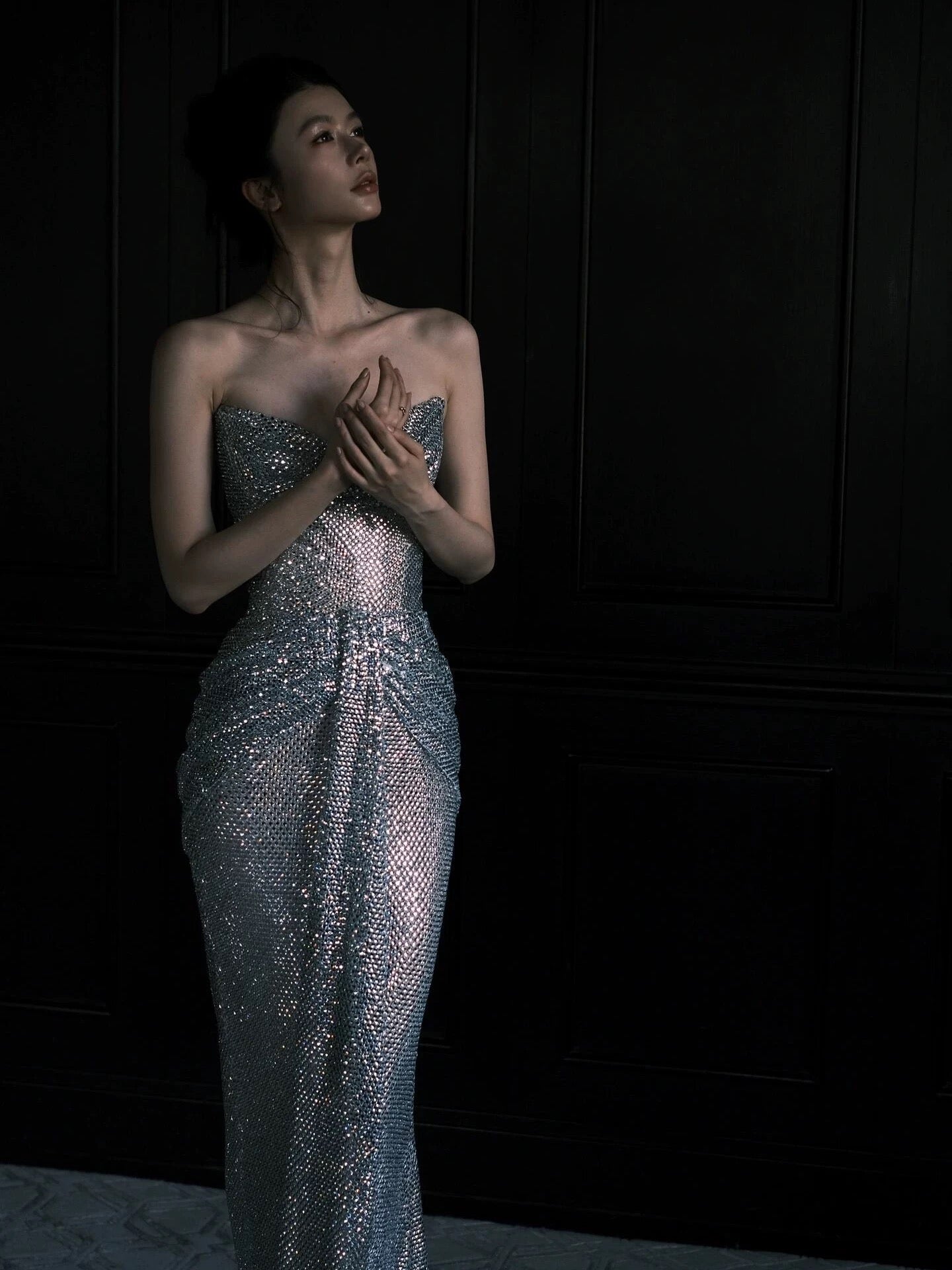 Sparkly Mermaid Sweetheart Silver Sequin With Ruffled Long Prom Evening Dresses Inspo Evening Outfits RB5179