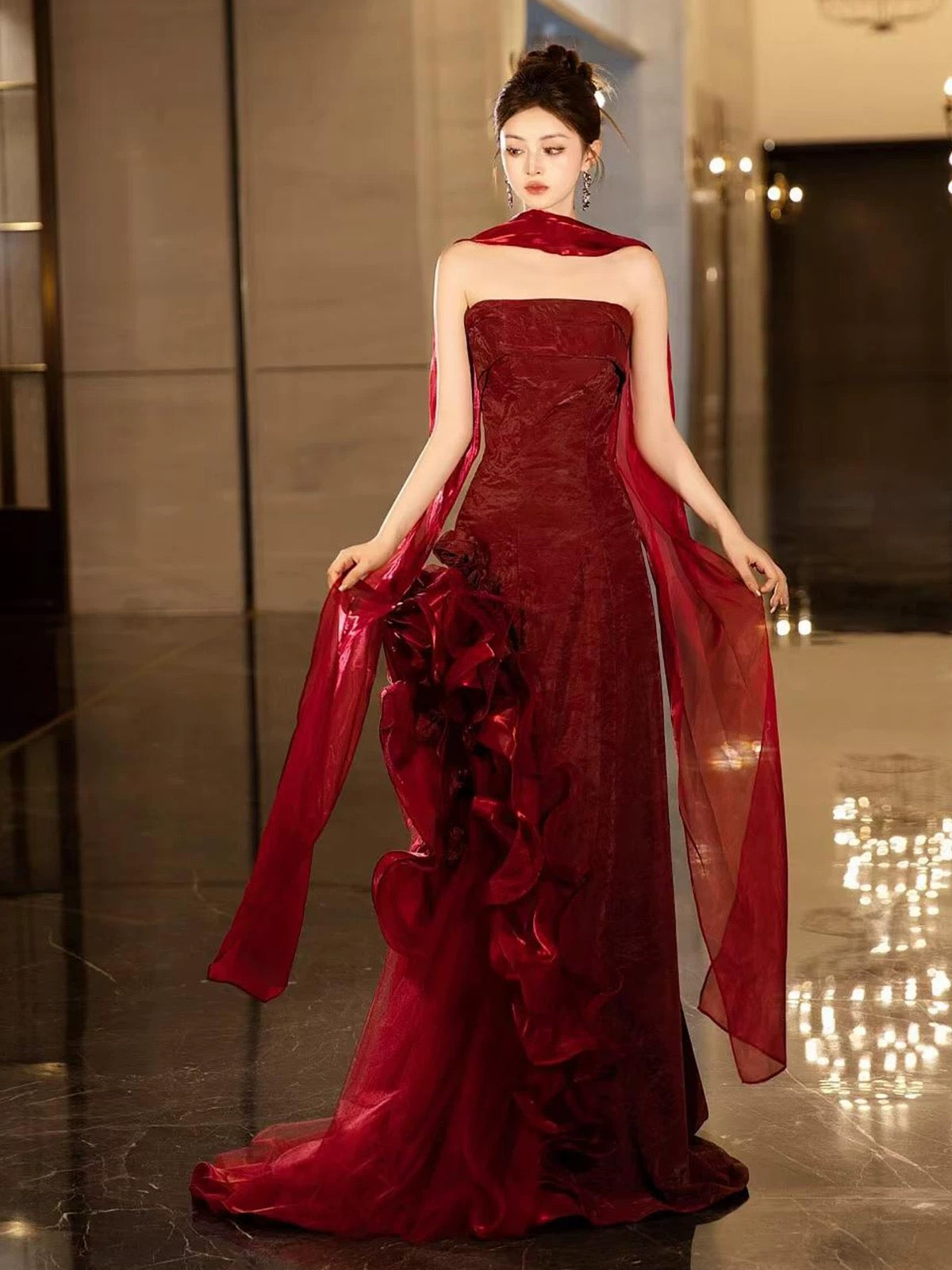Pretty Women's A Line Strapless Burgundy Maxi Dress Date Night Evening – RubyFashionDress