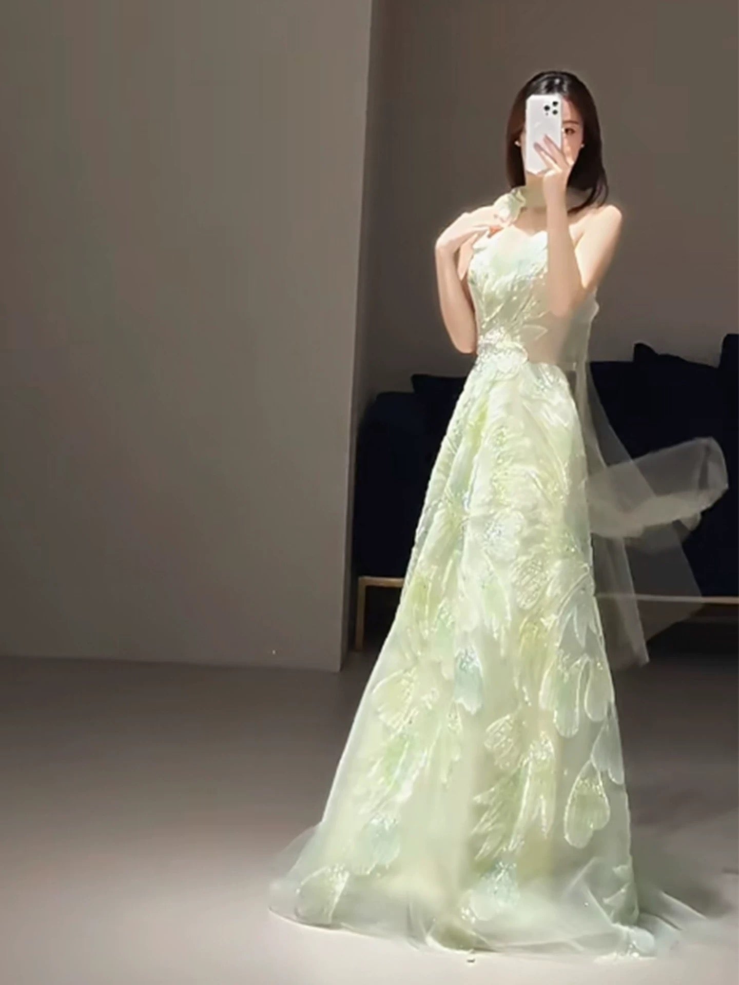 Modest A Line Sweetheart Sage Green Lace With Scarf Date Night Evening Outfit Formal Prom Dresses RB5315