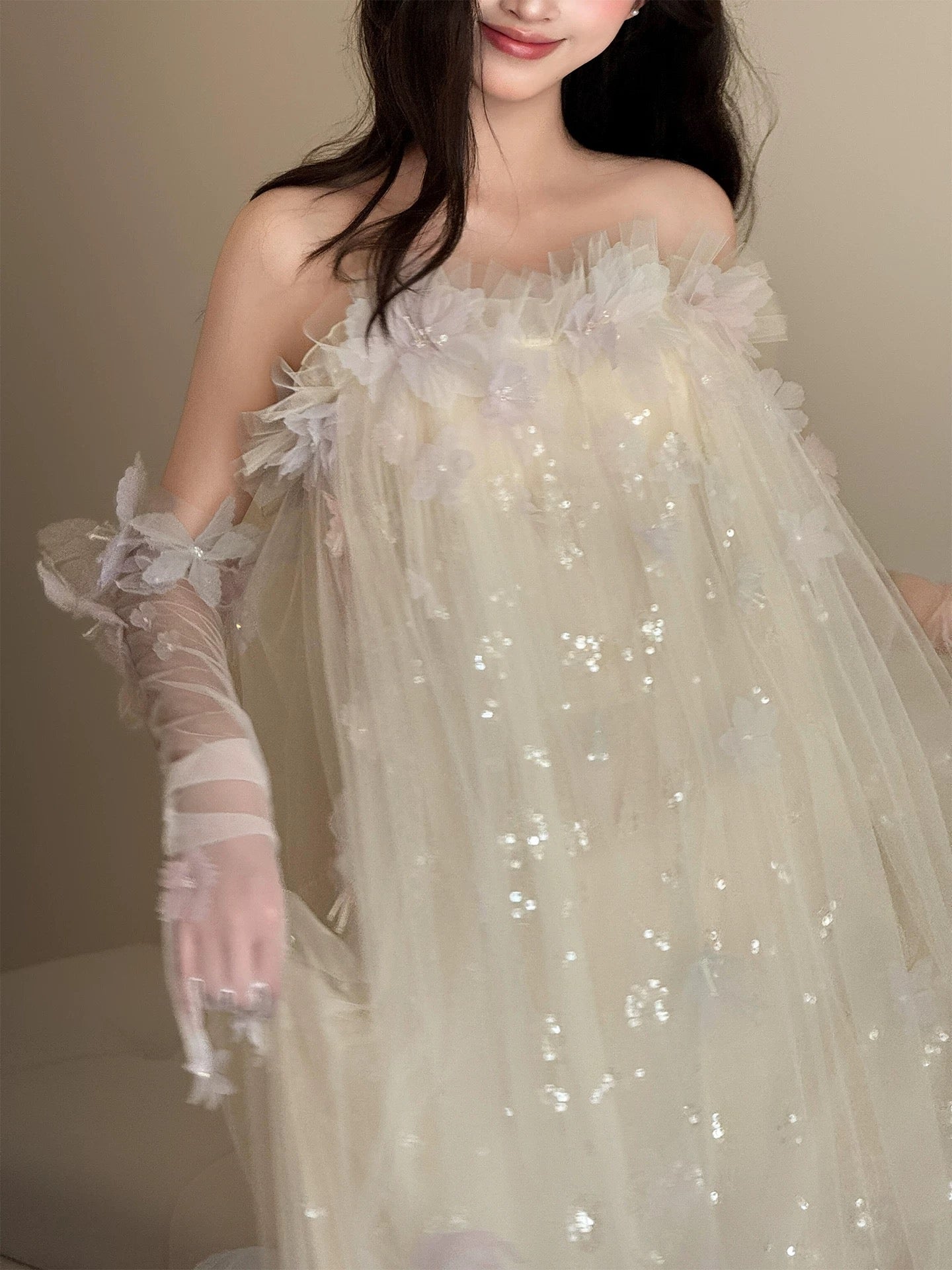 Sweet A Line Strapless White Tulle Date Night Outfits Semi Formal Prom Gown Evening Dresses RB5566