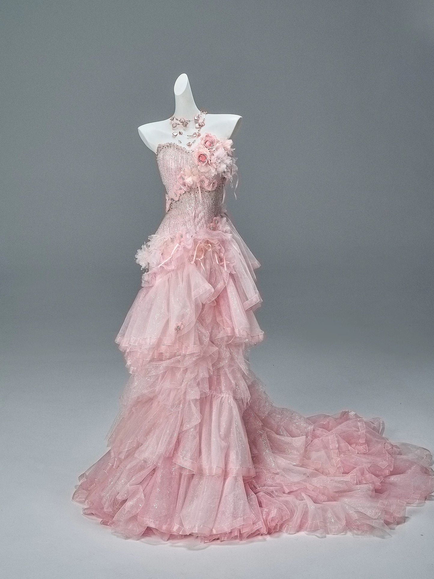 Classy Mermaid Sweetheart Pink With Flowers Date Night Outfits Semi Formal Prom Gown Evening Dresses RB5583