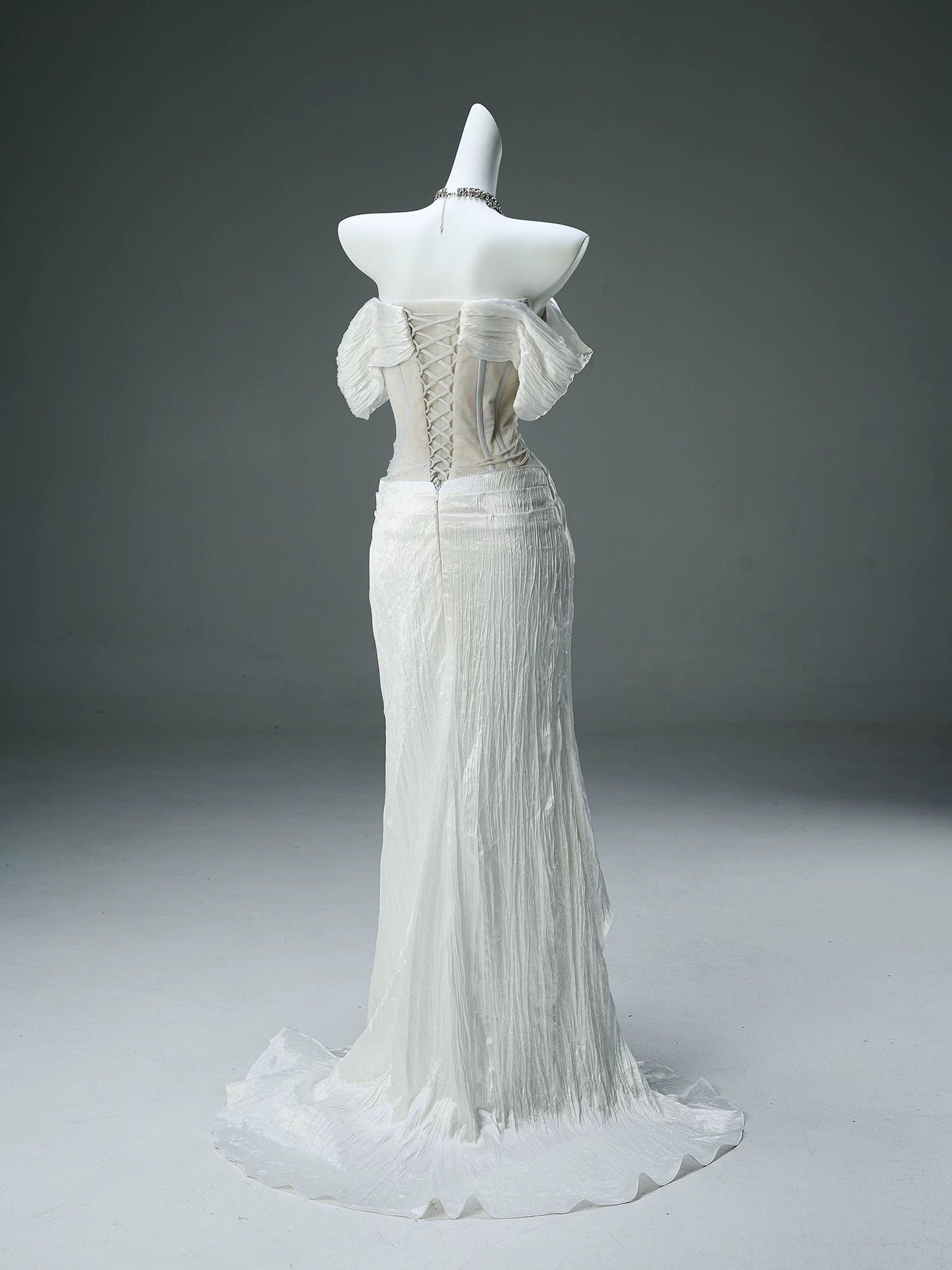 Modest Mermaid Off The Shoulder White With Ruffled Sleeves Date Night Birthday Outfit Formal Prom Dresses RB5506