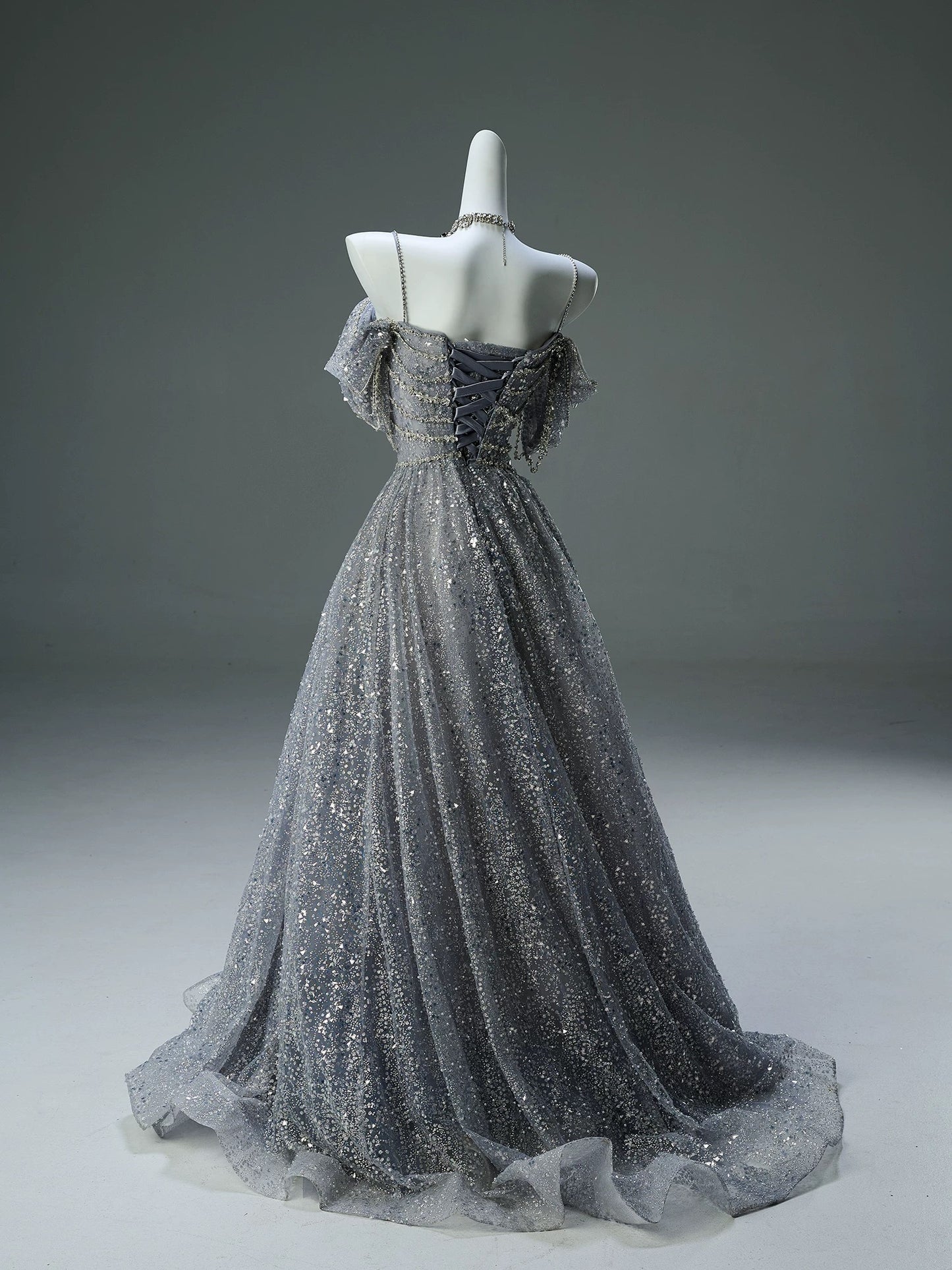 Sparkly Ball Gown Off The Shoulder Silver Gray Sequin Long 15 Quinceanera Dresses Photo Ideas Formal Outfit RB5526