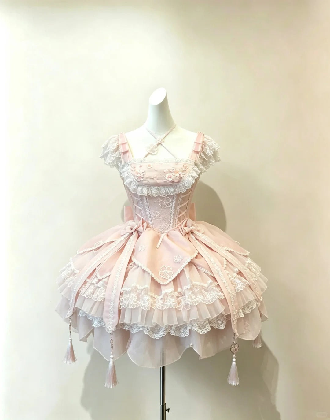 Sweet Ball Gown Square Neck Blush Pink Lace With Bow Lolita Dress Homecoming Dresses Cocktail Hoco Outfits RB4683