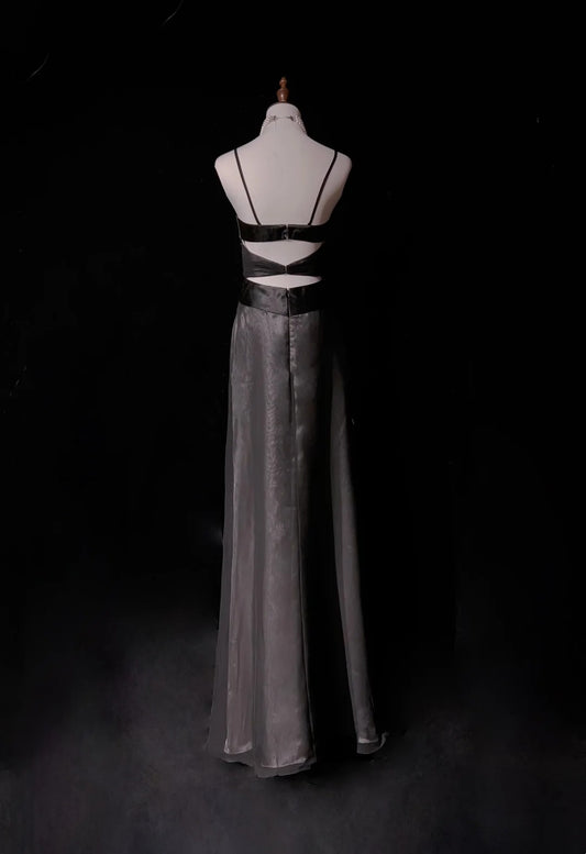 Vintage Prom Dresses Aesthetic 1950s Retro A Line Spaghgetti Strap Grey Long Party Dress N2321