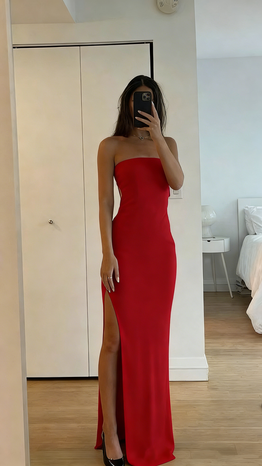 Modest Sheath Strapless Split Black Prom Evening Dresses High School Teens Senior Night Dance Party Outfits N010