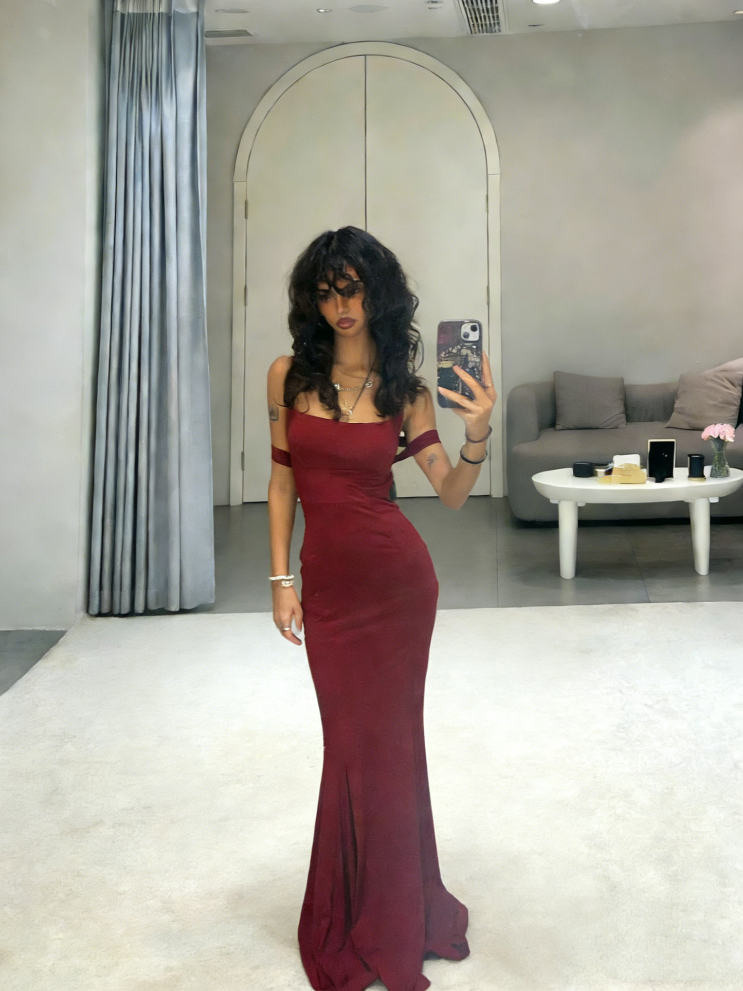 Sexy Mermaid Square Neck Burgundy Sleeveless Long Evening Dresses Inspo Senior Night Dance Prom Dress N016