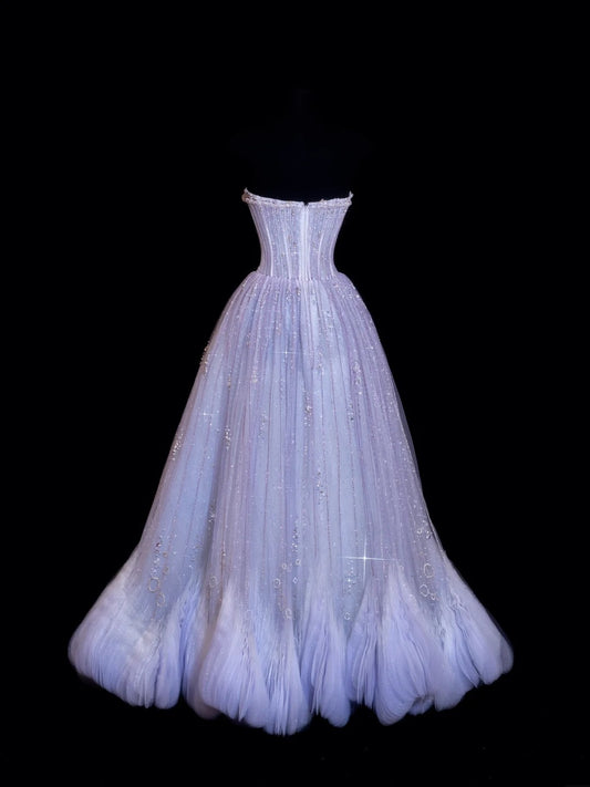 Chic Ball Gown Strapless Lilac With Beaded Crystals Bodice Inspo Formal Party Gowns Prom Dresses N154