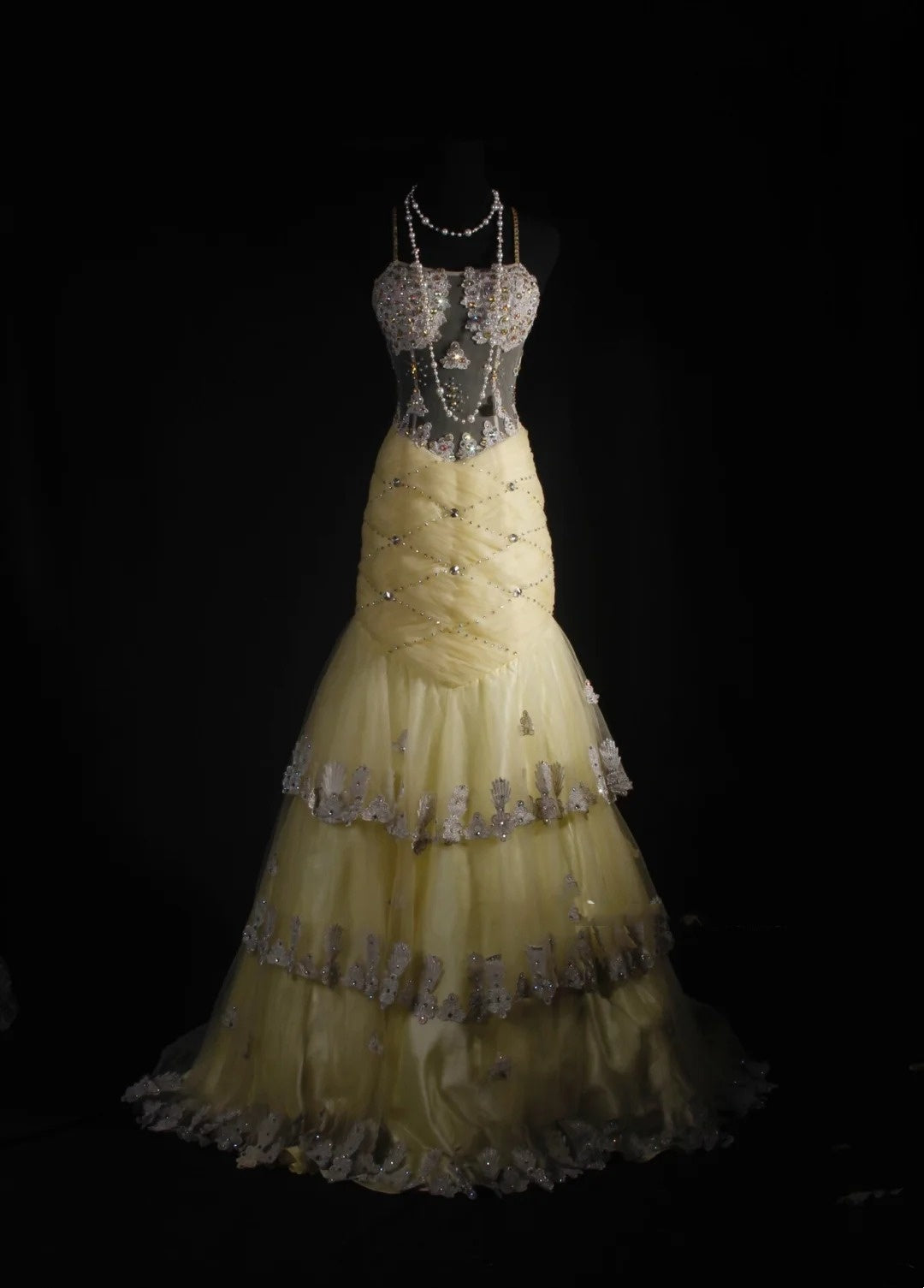 Vintage Prom Dresses Aesthetic Mermaid Spaghetti Strap Yellow With Beaded Crystals Bodice Inspo Formal Party Gown N162