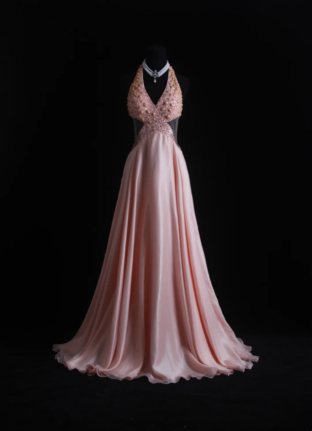 Vintage Prom Dresses Aesthetic A line Halter Pink Backless Beaded Bodi – RubyFashionDress
