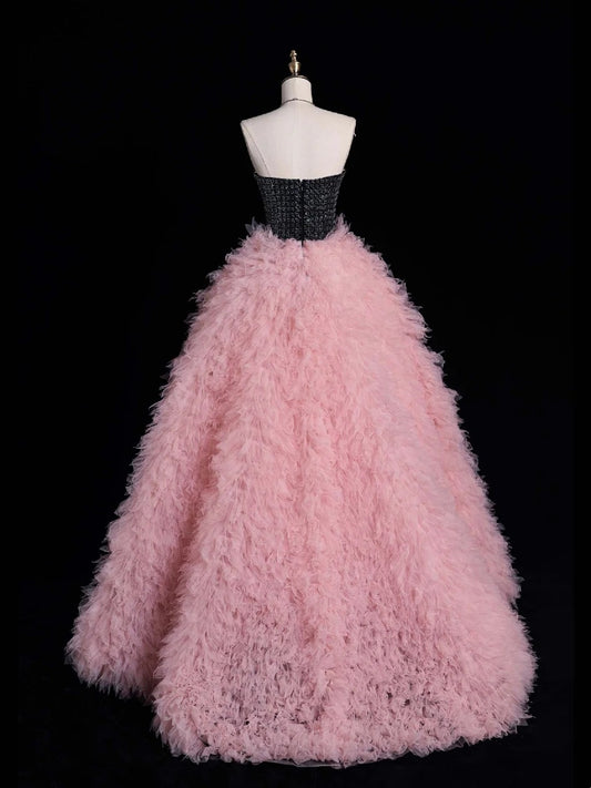 Beautiful Ball Gown Sweetheart Tulle Pink Long Prom Dresses Formal Gowns Inspo Evening Outfit N239