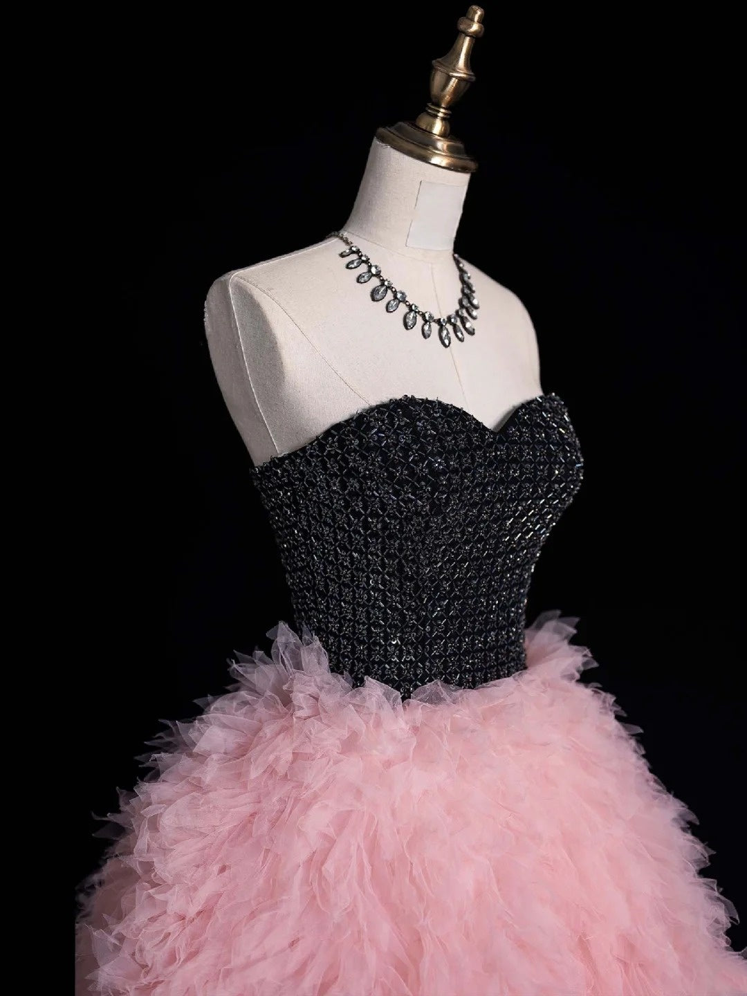 Beautiful Ball Gown Sweetheart Tulle Pink Long Prom Dresses Formal Gowns Inspo Evening Outfit N239
