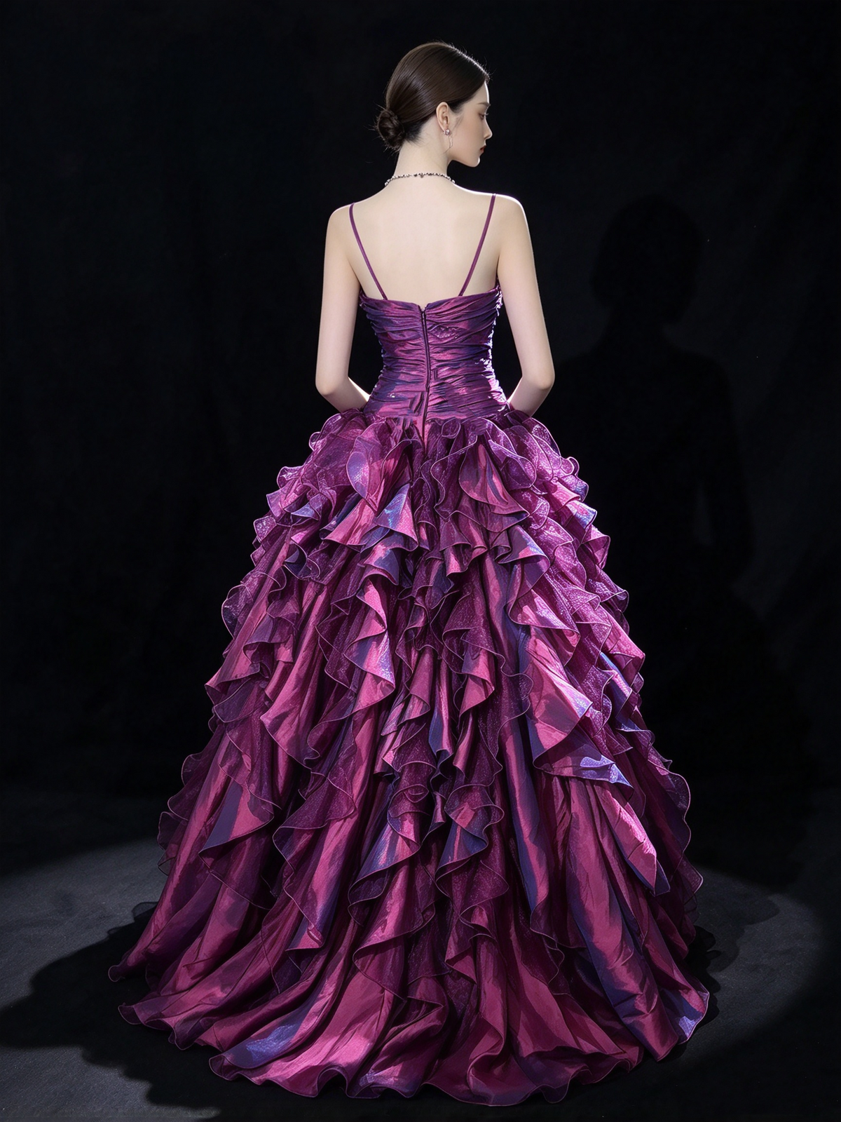 Gorgeous Evening outfit Ball Gown Spaghetti Straps Grape Tiered Layers Prom Dresses Long Formal Dress RC1421