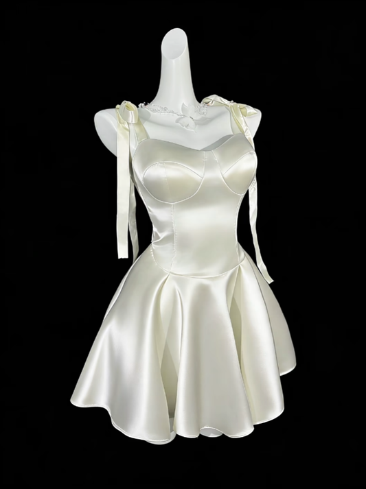 Sweet A Line Spaghetti Strap Satin Short Mini Party Dress Cocktail Homecoming Dresses N4322