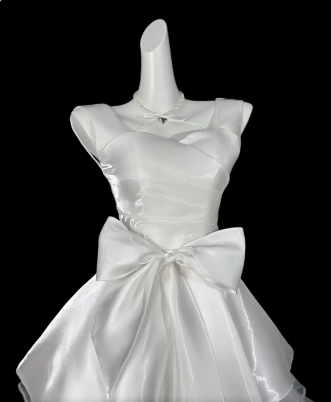 Cute Ball Gowns Sweetheart White Short With Bow-knot Mini Party Dress Homecoming Dresses N4328