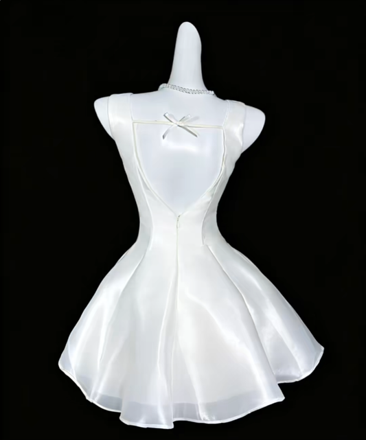 Pretty Ball Gowns Square Neck White Short With Backless Mini Party Dress Homecoming Dresses N4330
