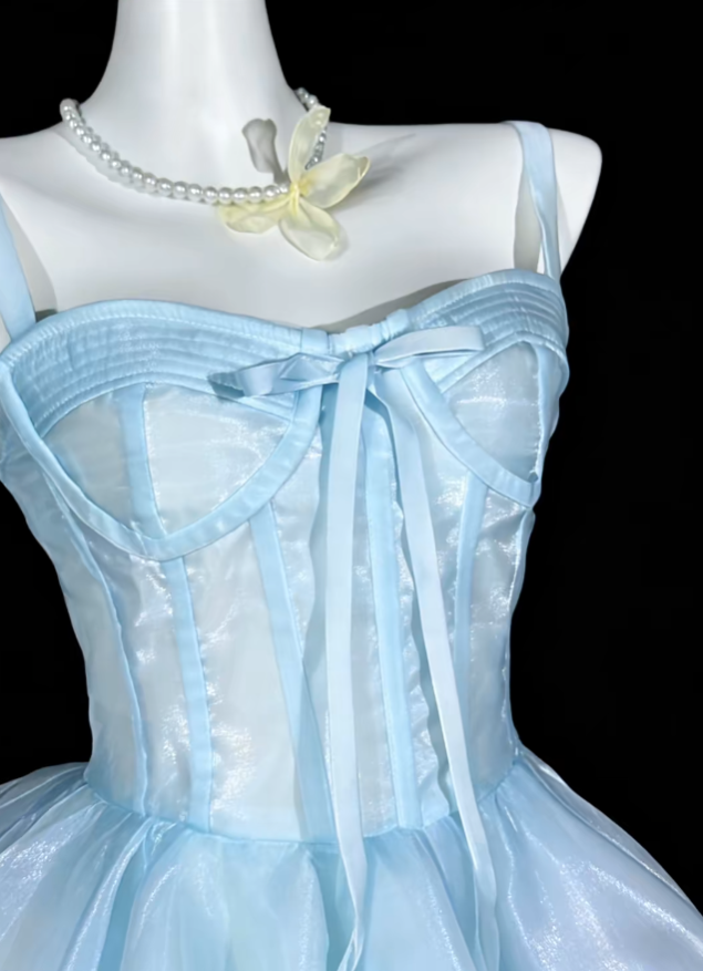 Sweet Ball Gown Spaghetti Strap Blue Short Mini Party Cocktail Homecoming Dresses N4331