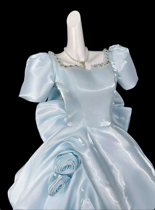 Sweet Ball Gown Square Neck Light Sky Blue Short Mini Party Cocktail Homecoming Dresses N4334