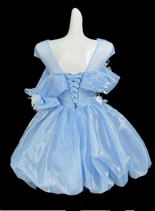 Sweet Ball Gown Off The Shoulder Blue Short Mini Party Birthday Cocktail Homecoming Dresses N4345