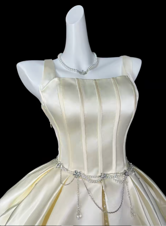 Sweet Ball Gown Square Neck Light Yellow Short Mini Party Cocktail Homecoming Dresses N4356