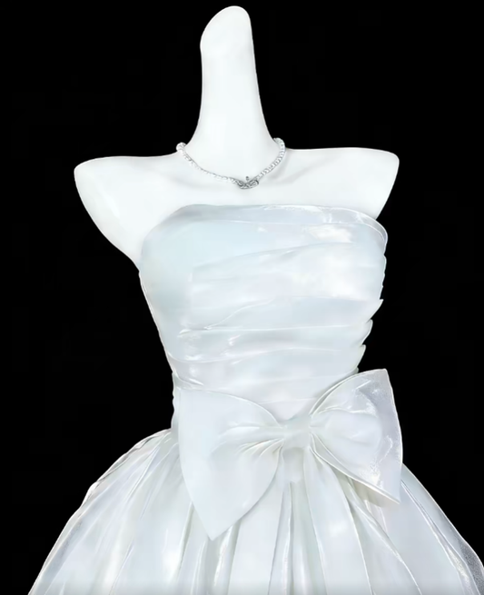 Sweet Ball Gown Strapless White With Bow-knot Short Mini Party Cocktail Homecoming Dresses N4359