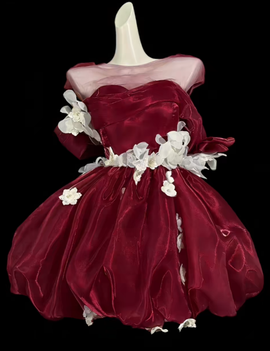 Sweet Ball Gown Off The Shoulder Burgundy Short Mini Party Birthday Cocktail Homecoming Dresses N4363