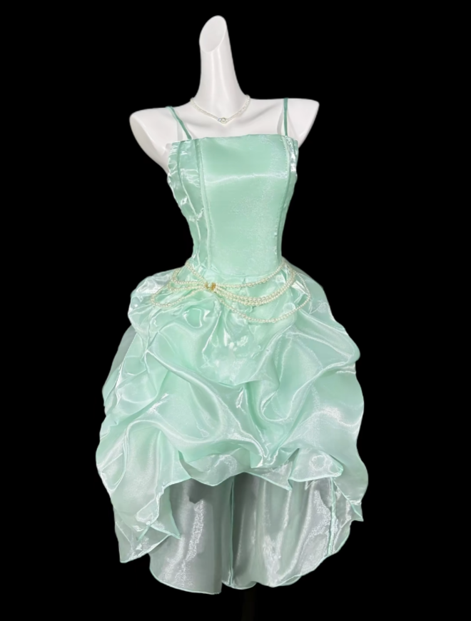 Sweet Ball Gown Spaghetti Strap How Low Mint Green Party Cocktail Homecoming Dresses N4368