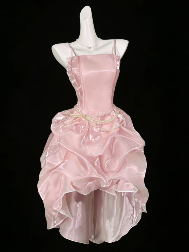 Sweet Ball Gown Spaghetti Strap How Low Pink Party Cocktail Homecoming Dresses N4372