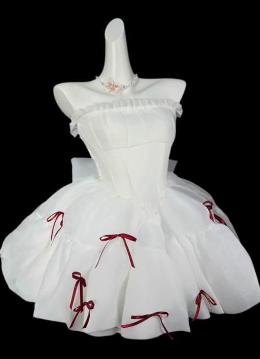 Pretty Ball Gown Strapless Short Mini Mint White Graduation High School Party Homecoming Dresses N4377
