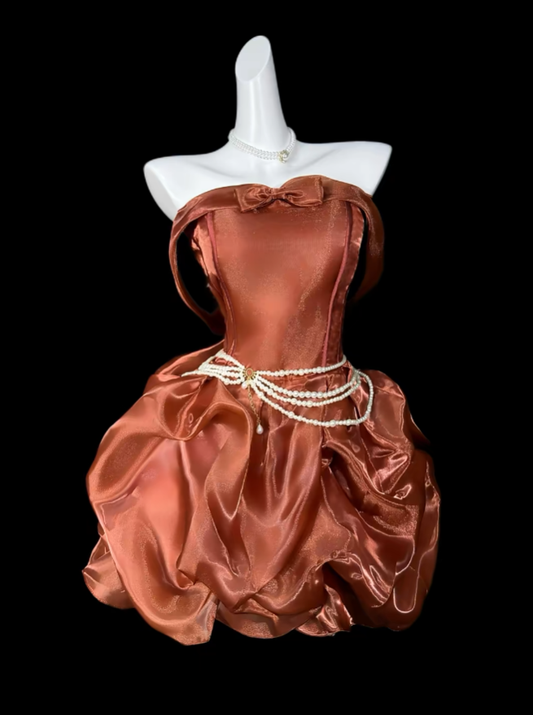 Sweet Ball Gown Strapless Brown Short Mini With Beading Party Cocktail Homecoming Dresses N4385