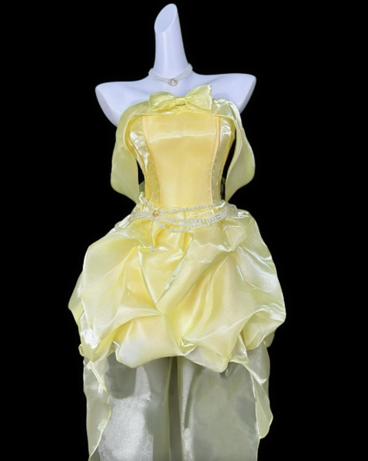 Sweet Ball Gown Strapless Yellow How Low Party Cocktail Homecoming Dresses N4391