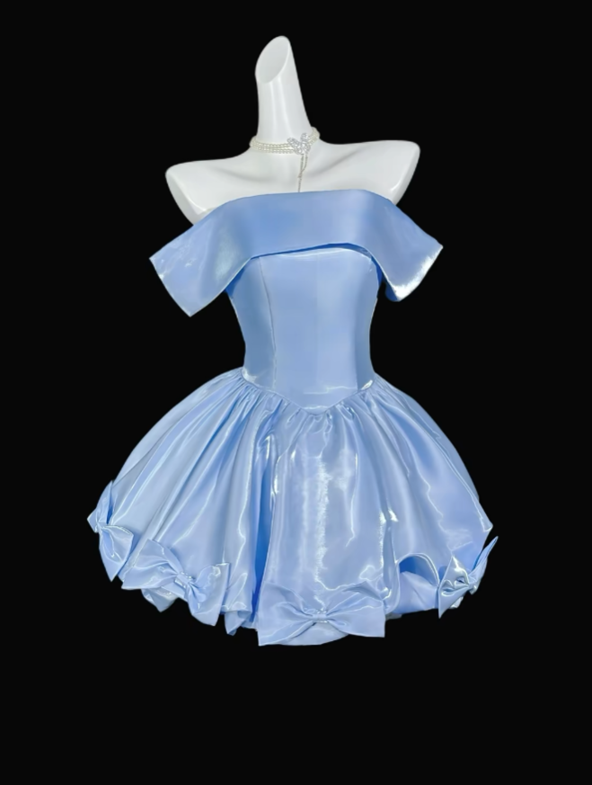 Sweet Ball Gown Off The Shoulder Blue Short Mini Party Cocktail Homecoming Dresses N4409